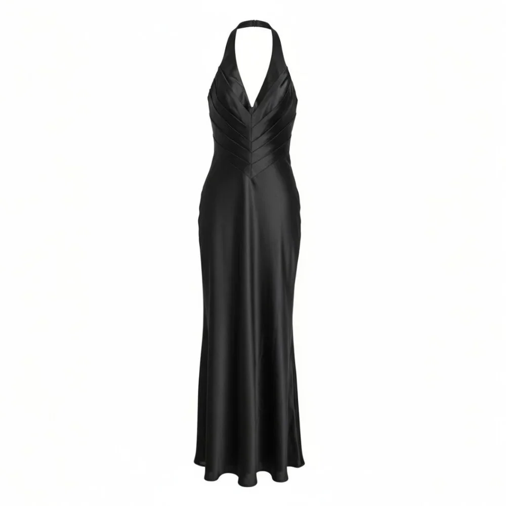 JOVANI Black Satin Halter Gown – Size 0 - Picture 3 of 7